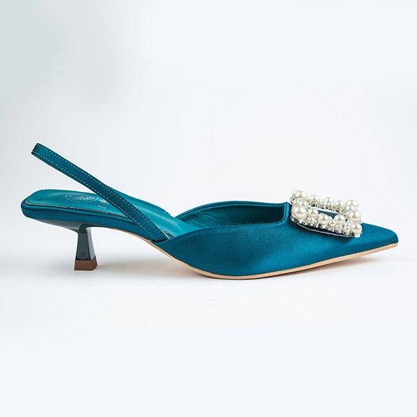 Viola Satin Heel-Dark Teal 6