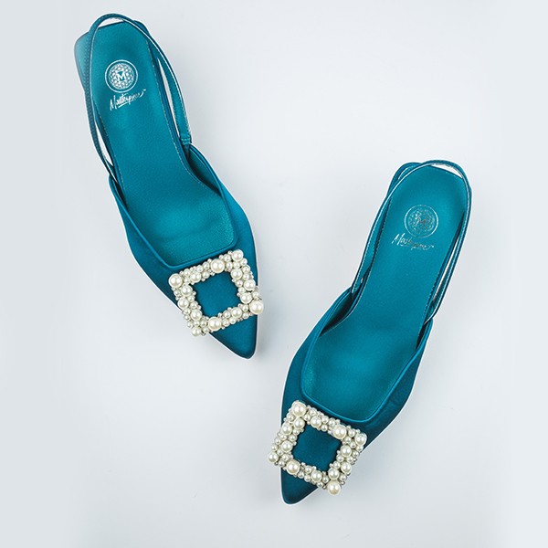 Viola Satin Heel-Dark Teal 2