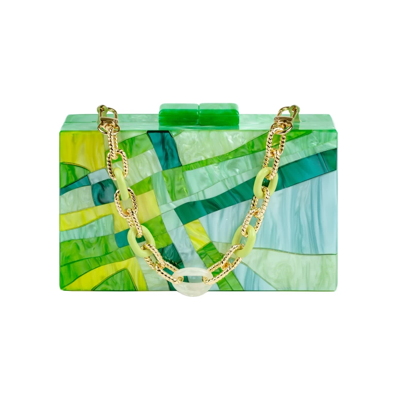 Maze Acrylic Clutch-Green