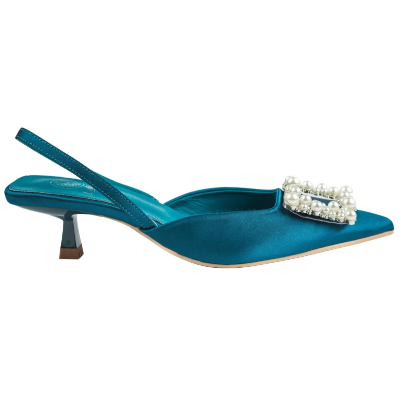 Viola Satin Heel-Dark Teal